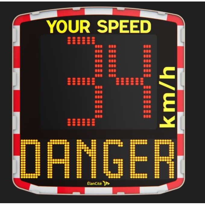 Radar informativ reducere viteza alimentare panou solar Semn de avertizare si mesaj text (portocaliu)